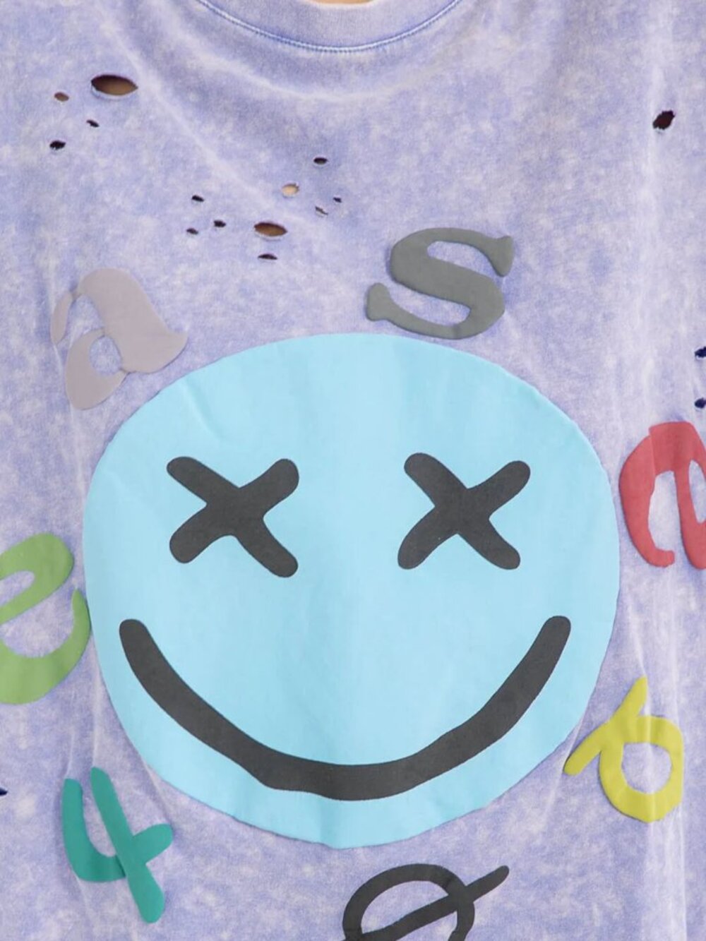 POL Oversized Distressed Smiley Tee • Purple Graphic Y2K Streetwear - Picture 2 of 3